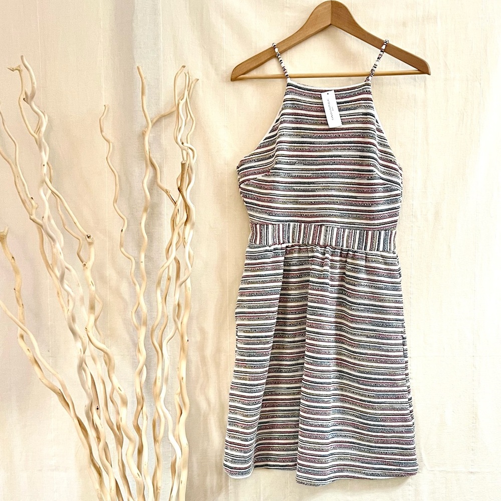 Banana Republic Boucle Knit Summer Dress String Straps Striped & Pockets